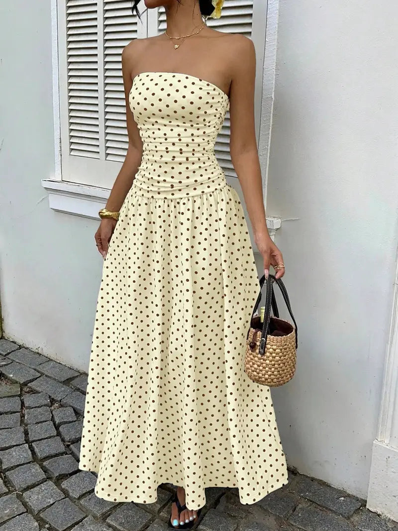 Women's Elegant Chic Fashion Polka Dot Print Halter Dress