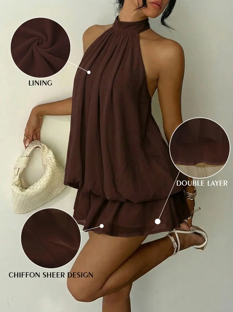 Summer Fashion Party Halter Neck Tie Back Mini Dress
