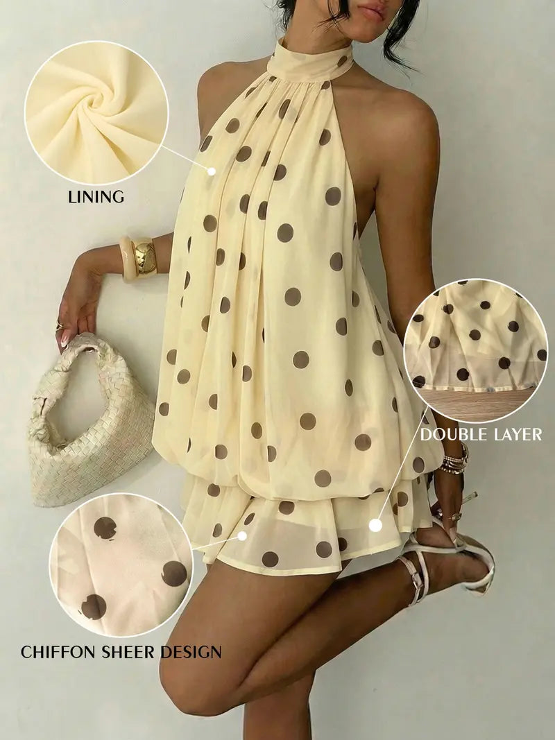 Summer Fashion Party Halter Neck Tie Back Mini Dress