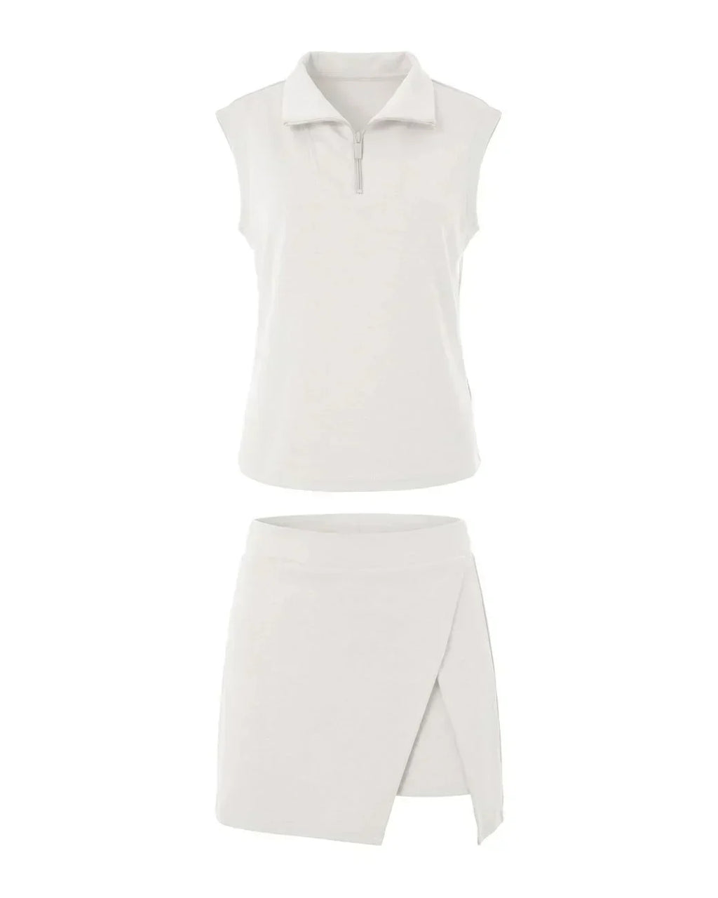 Women’s Summer 2 Piece Skirt Set – Sleeveless Half Zip Tennis Outfit